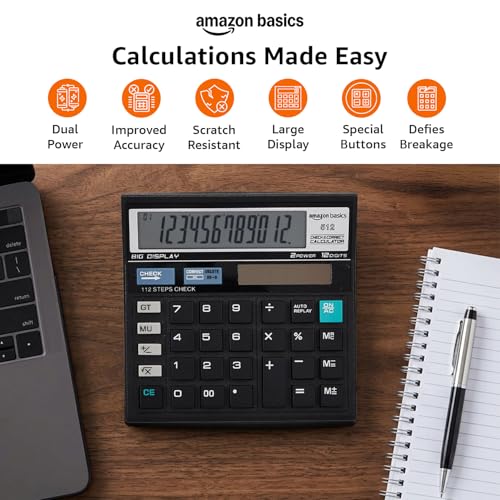 Image of Amazon Basics AB-512 12-Digit Display Basic Calculator(Black)