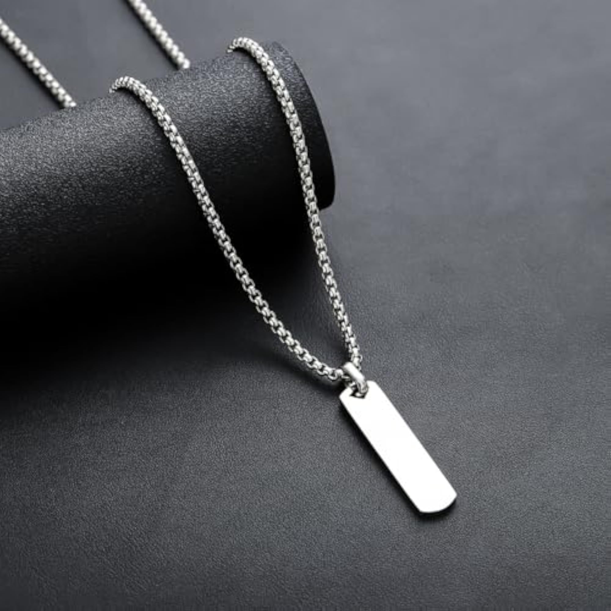 Men's Anti Tarnish Silver Chain with Bar Pendant Locket Necklace