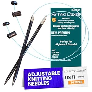 My Two Ladies | Blue Silk | Adjustable Ergonomic Knitting Needles | 7″ Wooden Knitting Needle | 24″ Kink-Resistant Rotating Cable – Knit Quicker, Longer & Easier w/Reduced Hand Stress -US11 (8mm)