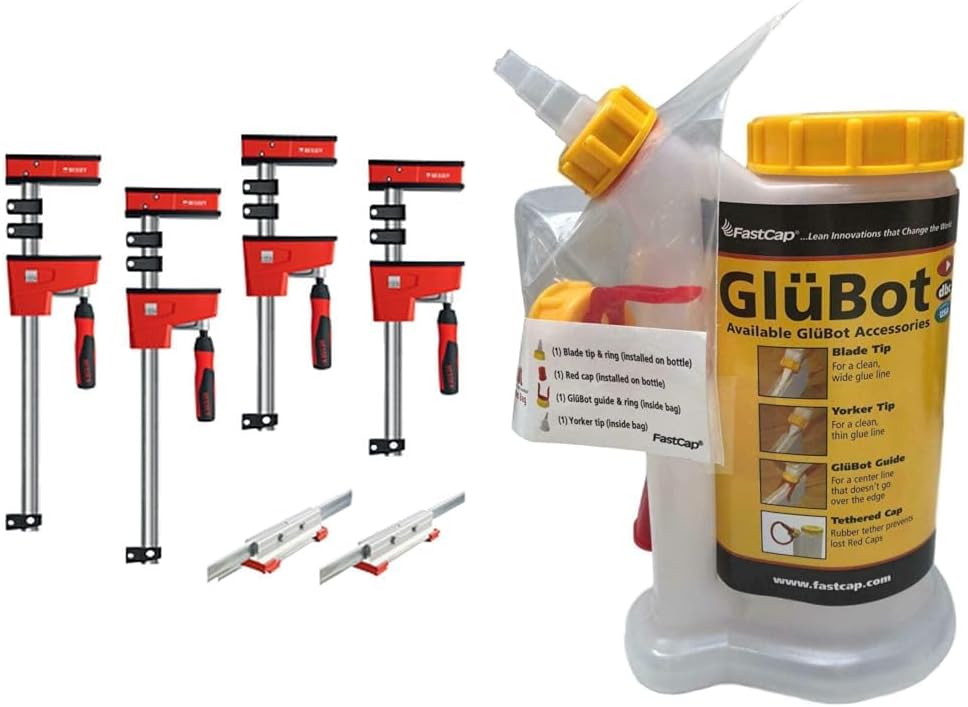 BESSEY KREX2450 K Body REVO Clamp Kit, 2 x 24 In., 2 x 50 In. and 2 KBX20 Extenders - 1700 lbs Nominal Clamping Force. Spreader, and Woodworking Accessories - Clamps and Tools for Cabinetry | BESSEY KP Rail And Stile Jig, Set Of 4 Blocks