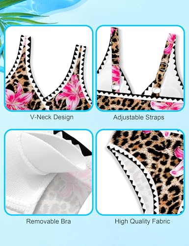 Image of KANGKANG Girls Swimsuit Bikini Set Solid Color V-Neck Two Piece Bathing Suit with Chest Pad Adjustable Straps Swimwear 7-16T
