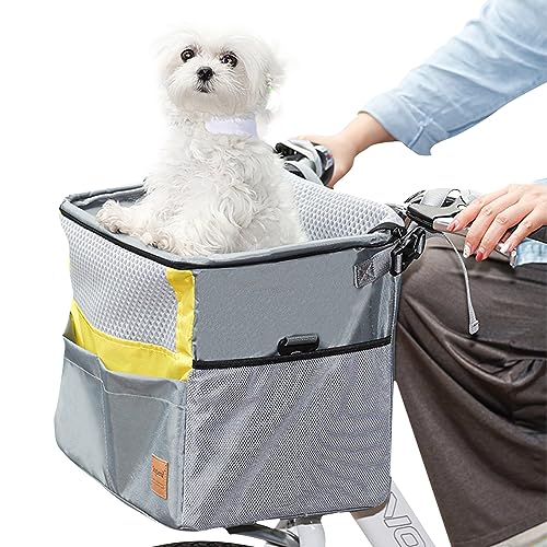 PETCUTE Panier Velo pour Chien Avant Amovible,Sac de Transport pour Chat Polyvalent Respirante avec Poches de Rangement, Panier Chien Voiture pour Petits Chats Chiens,Installation Facile (Max 7.5kg)