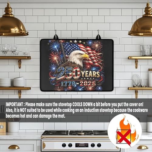 Image of Patriotic Stove Cover for Electric Stove, 4th of July Stove Top Dust Cover for Glass Top, Heat Resistant Rubber Cooktop Mat, 29.18 x 20.98 Inch, American Flag Eagle Firework