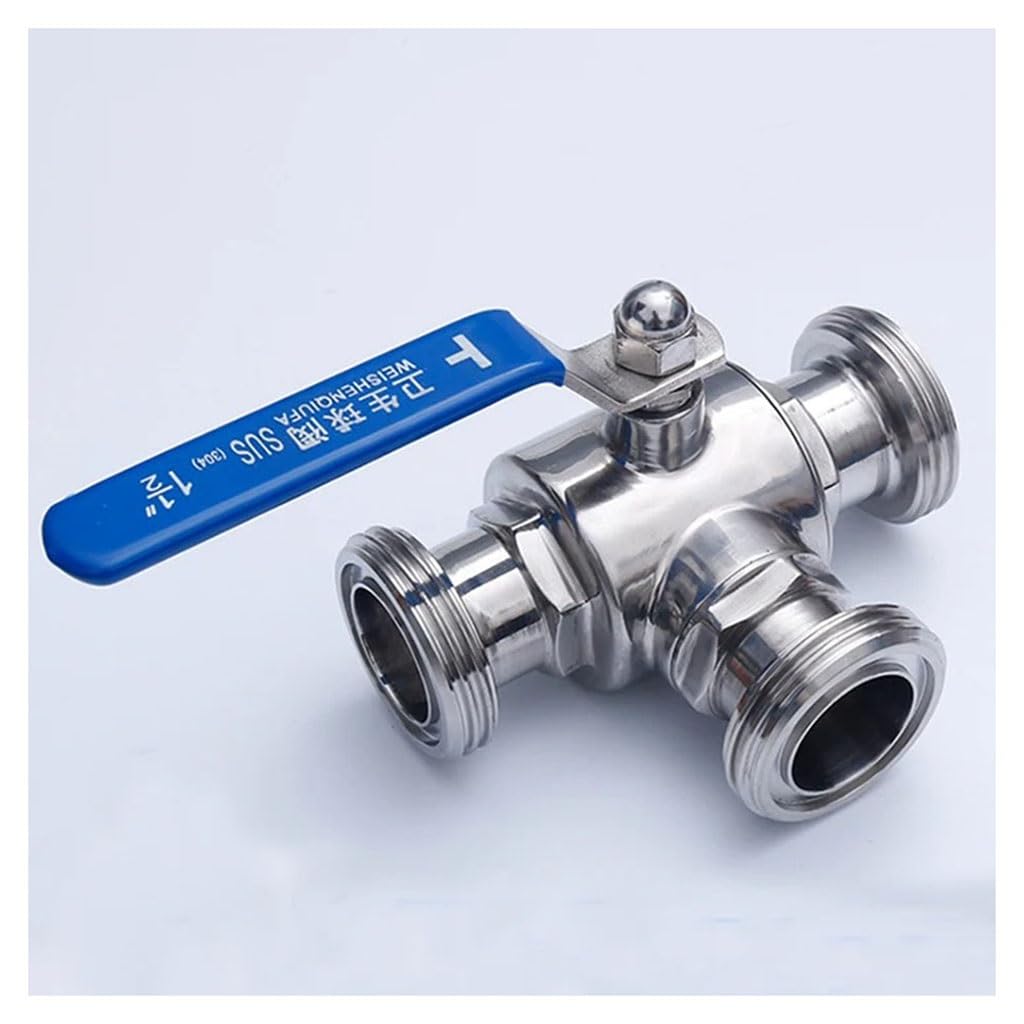 valvola a sfera, valvola a sfera in acciaio inox, Valvola a sfera a 3 vie in acciaio inossidabile SS304, valvola a sfera a forma di T con filettatura esterna di grado sanitario for produzione di birra