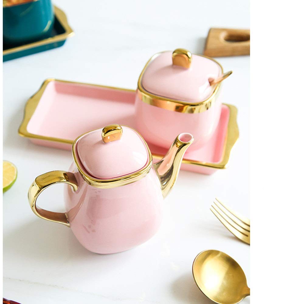 SAeWare Juego de tarros de especias para condimentos, botella de aceite de cerámica con bandeja para condimentos, color rosa, talla única, color rosa