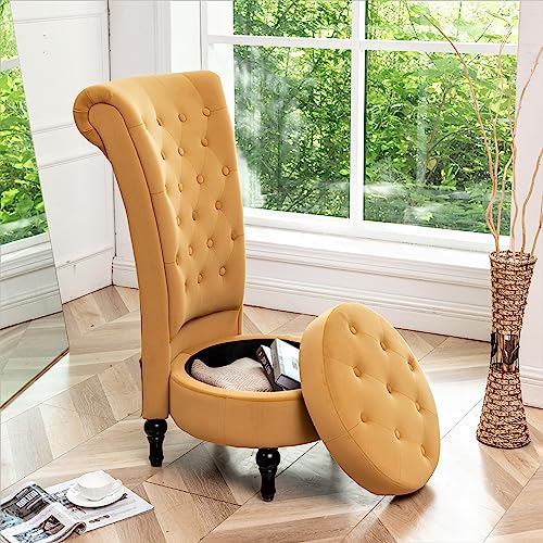 Container Furniture Royal High-Back Velvet Accent Chair for Vanity with Storage and Luxurious Upholstery, Retro Design and Versatile Usage for Livingroom, Bedroom, Lounge and Office, Mustard Yellow by Container Furniture Direct - Used condition - Image 9