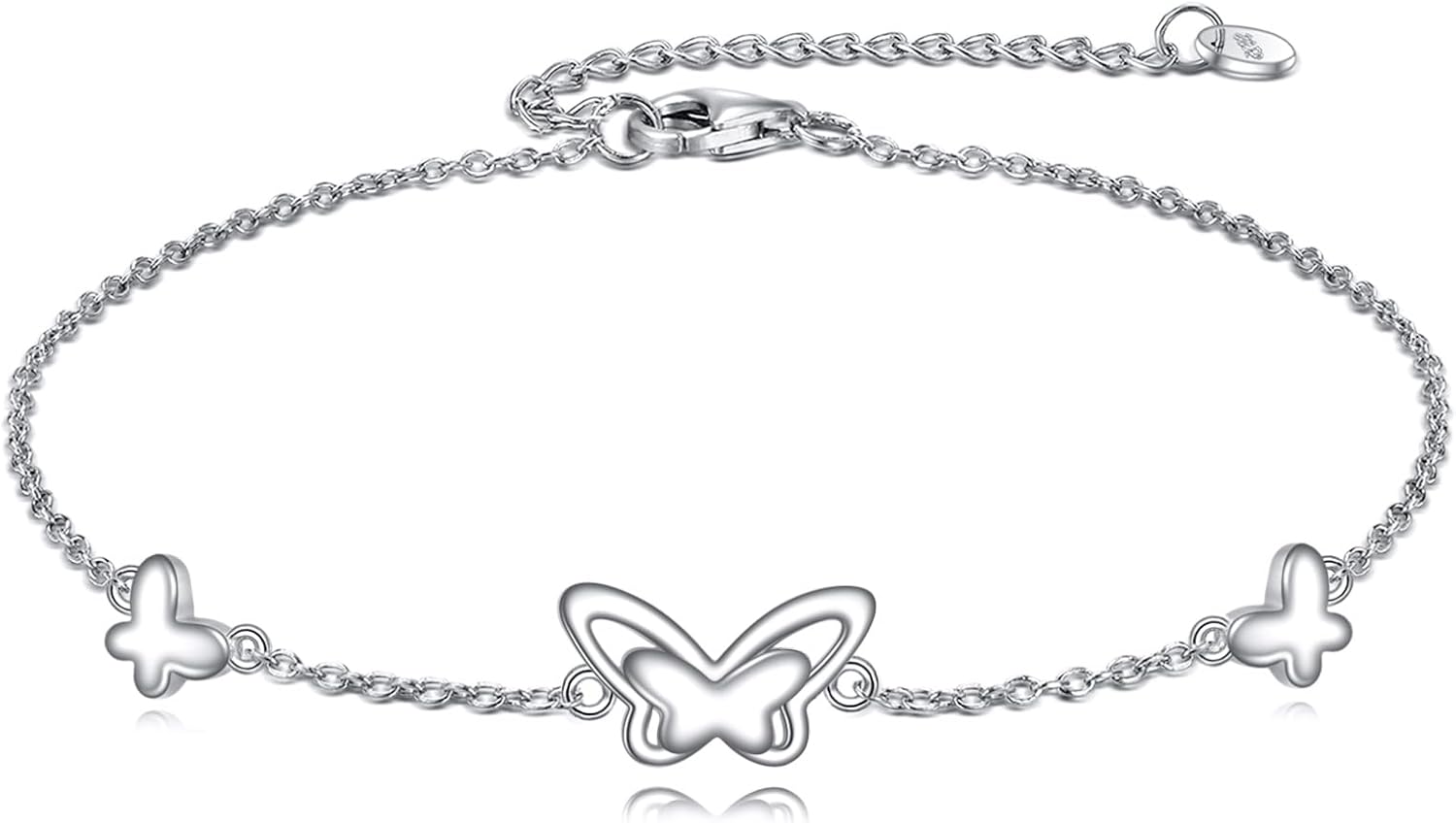 AOBOCO Sterling Silver Anklet for Women Crystal Butterfly Dragonfly Evil Eye Ankle Bracelet