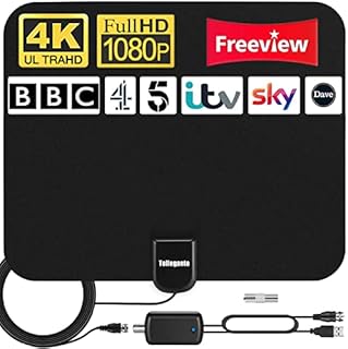 TV Aerial, Indoor TV Aerial 200+ Miles Long Range with Smart Amplifier Signal Booster, Digital TV Aerial Freeview 4K 1080P HD Support ALL Types Television - 17ft Coax Cable