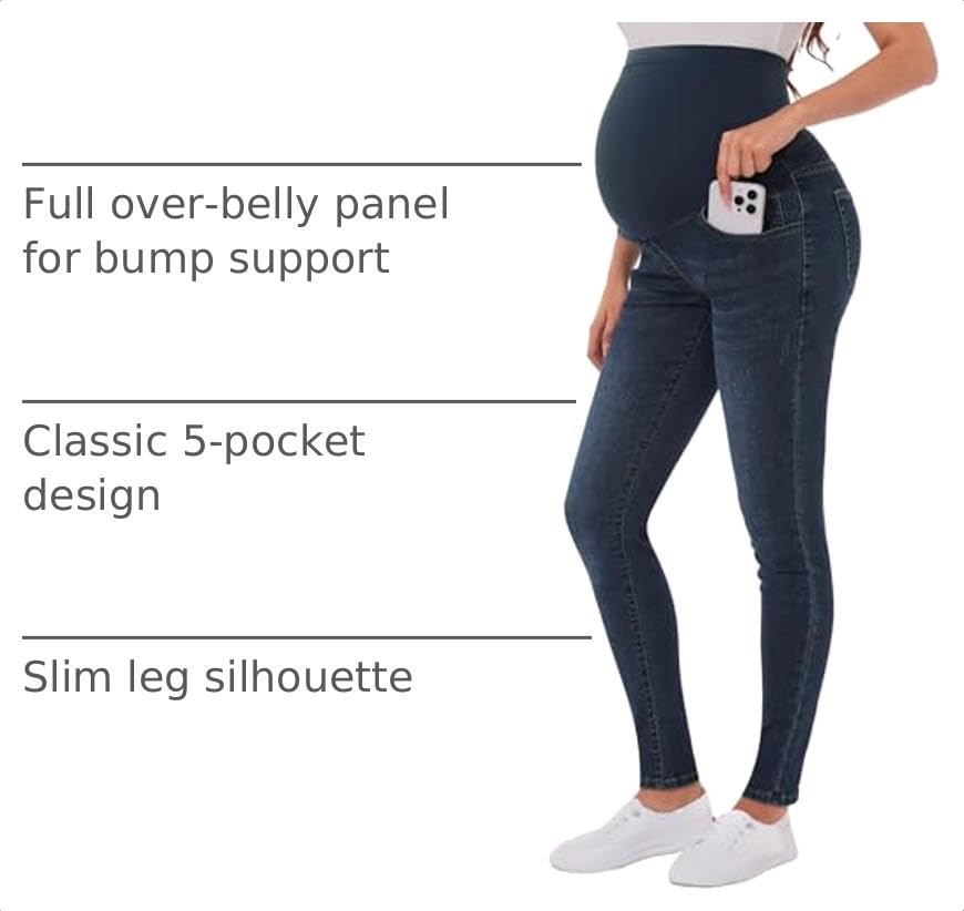 Image of PACBREEZE Women's Maternity Jeans Over Belly Skinny Stretchy Denim Pants Comfy Slim Pregnancy Pants