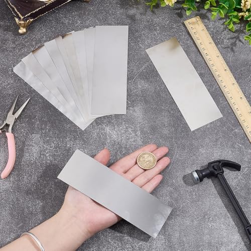 Image of OLYCRAFT 45Pcs 9 Sizes 304 Stainless Strips Sheets Metal Shims Shim Stock Assortment Metal Shim Stock Rectangle Stainless Steel Strips Gap Filler Trim Strip for Home Improvement Trim Gap Filler Tools