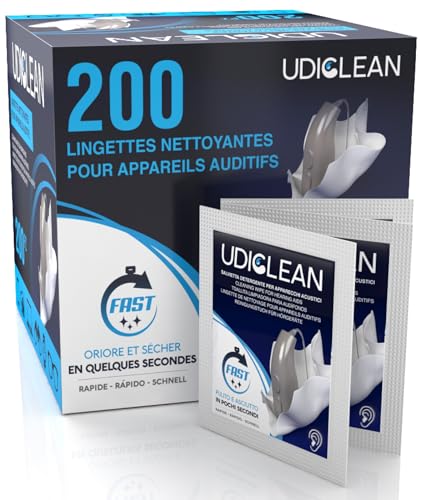 200 lingettes humidifiées Udiclean emballées individuellement pour les appareils auditifs et les implants cochléaires Les lingettes à séchage rapide éliminent la graisse la sueur et la saleté