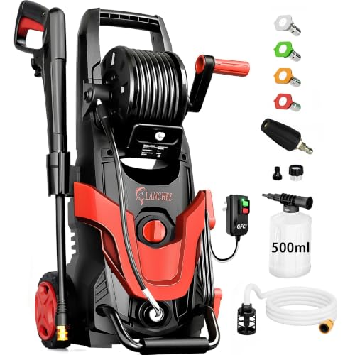 Image of 2026Upgraded Pressure Washer w /5 Quick Connect Nozzles, 35ft Power Cord w /GFCI, Inlet Hose & Filter& Soap Tank for Cars /Driveways /Home Cleaning, Bright Red