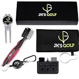Golf Brush Kit - Golf Club Cleaner Set - 2X Golf Club Brushes, Microfiber Towel, Club Groover, Divot Tool, Ball Marker & Clip - 3-in-1 Pocket Brush - Golf Accessories & Cleaner Gift Set