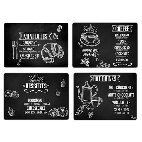 Lupia - Tovagliette americane lavabili, set da 4 pezzi in PVC rettangolari 28,5x43 cm XXL, KITCHEN BLACKBOARD lavagna, colazione pranzo cena, da tavola in cucina bar pizzeria pub birreria ristorante
