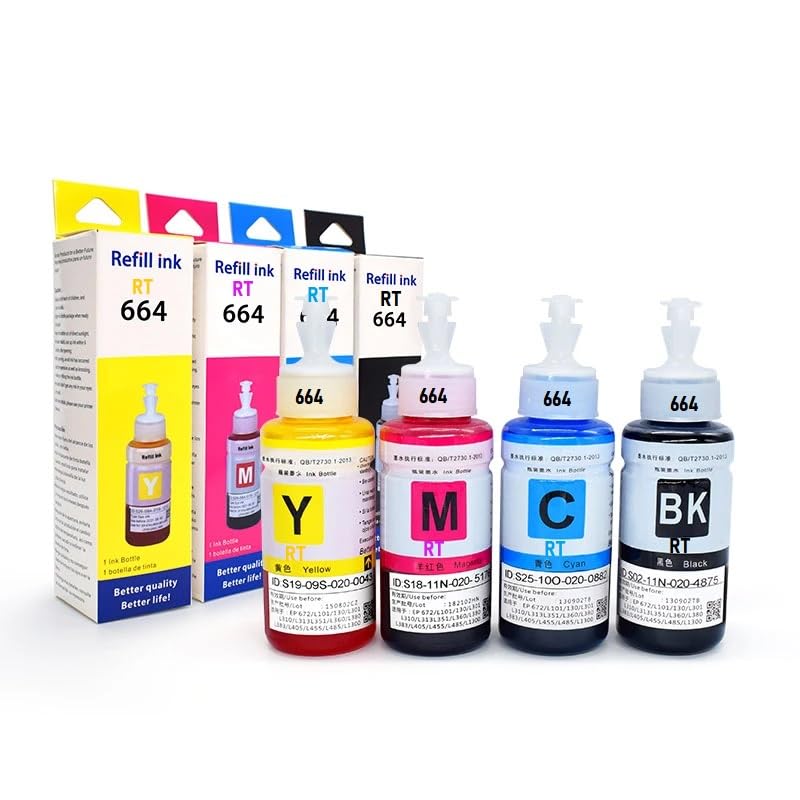 RT 664 Refill Ink for use in Epson Printers 664 Ink L100, L110, L130, L200, L210, L220, L300, L310, L350, L355, L360, L365, L455, L550, L555, L565, L1300