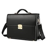 Briefcases for Men Business Mens Leather Briefcase Locking Black Laptop Messenger Bag Lawyer Hard Case