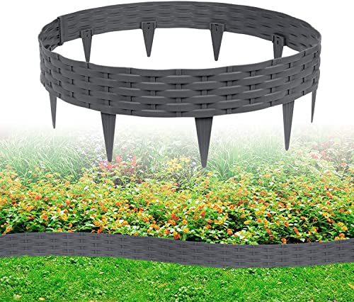ACXIN Bordo per aiuole da giardino, 5 m, effetto rattan, con 5 elementi da 100 cm, per palizzate da giardino, rotondo, in plastica, resistente ai raggi UV (5 pezzi, antracite)