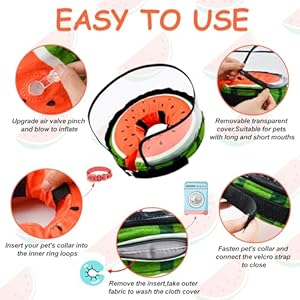 Dog Cone,Dog Surgery Collar,Dog Cones for Small Medium Large Dogs,Inflatable Cone for Dogs,Watermelon Dog Cone Collar, Does not Impede Vision Dog Recovery Collar