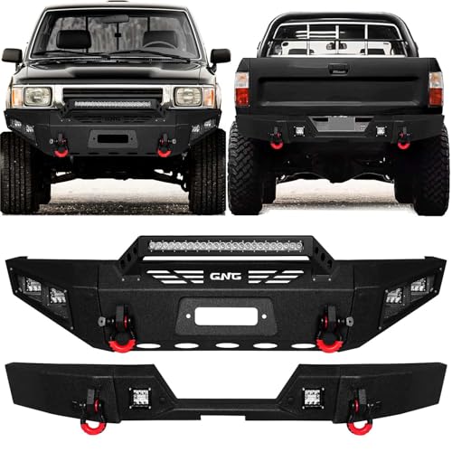 Front and rear Bumper Compatible with1989-1995 Toyota Pickup w/Winch Plate & LED Lights & D-Rings,(Black Textured)