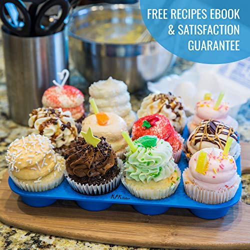 Silicone Muffin Pan & Mini Cupcake Baking Set (12 & 24 Cup) - Non Stick Mini Muffin Tin - BPA Free & Dishwasher Safe Silicon Bakeware Pans/Tins - Rubber Trays & Molds - Free Recipe eBook & Muffin Cups