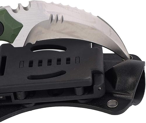 Miniatura 4 de Masalong Cuchillo táctico de dientes de garra de supervivencia al aire libre, cuchillo de hoja fija afilado de doble filo con funda (mango verde