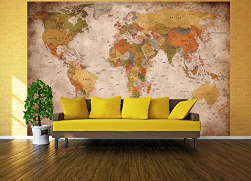 Large Photo Wallpaper – Retro World Map Used Look – Picture Decoration Globe Continents Atlas Earth Retro Old School Vintage Image Decor Wall Mural (132.3x93.7in - 336x238cm) - Thumbnail 4