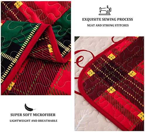 Christmas Quilt Set Queen - Reversible Bedspread Coverlet Red Green Plaid Patchwork Bedding Lightweight Bed Cover - Xmas Tree Elk Holiday Bedding Bed Set Gift for Kids Adults,1 Quilt 2 Pillow Shams 5 51ITf9fyFmL. AC