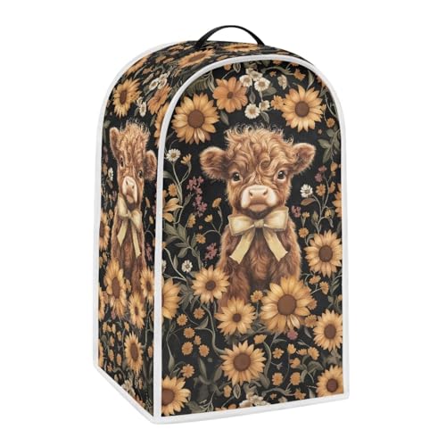 Image of Talayituse Highland Cattle Sunflower Print Blender Dust Cover, Fingerprint Protection Cover for Stand Mixer or Coffee Machine, Home Kitchen Appliance Covers for Stain Dust Resistant Supplies