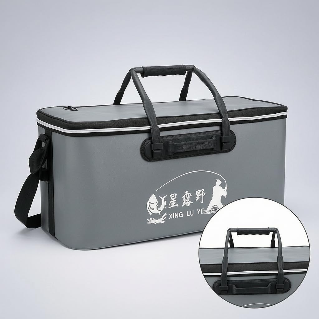Secchio Pieghevole da Pesca 42L, 84L per Conservazione Pe ed Esche Vive, Borsa da Pesca Portatile, Grigio, 60cm