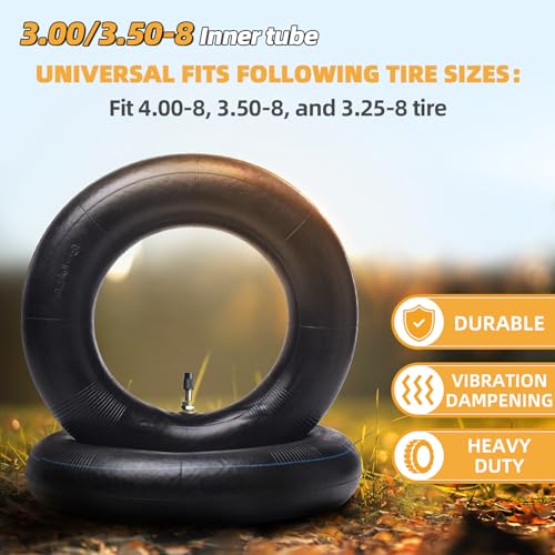 Image of 2 Pack 3.00 /3.50-8 Replacement Inner Tubes with TR4 Valve Stem for pneumatic wheelbarrow wheel,cart wheel, garden cart, wagons - Made From Heavy Duty, Thick Premium Rubber