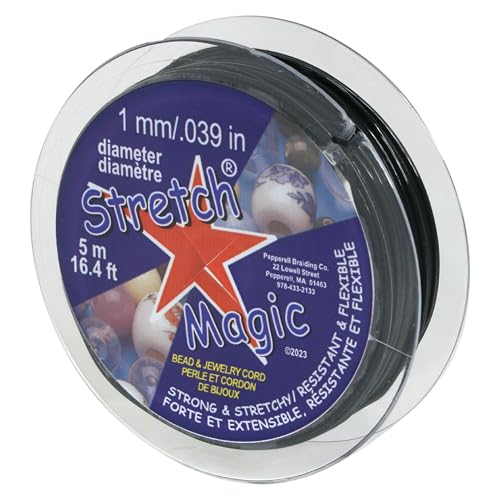 Image of Stretch Magic Elastic Beading Cord - Black Color, 1mm in Diameter, 5-Meter (16.4 ft) - Easy to Knot, Strong & Stretchy String for Making Beaded Jewelry