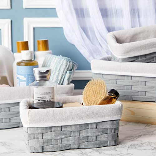 5 Piece Grey Wicker Baskets With Cloth Lining For Storage, Lined Bins For Organizing Closet Shelves (3 Sizes) #TOP1