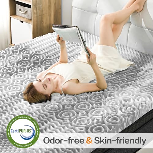 Image of SINWEEK Mattress Topper 5-Zone Memory Foam Mattress Topper Pressure Relieve Soft Mattress Pad, CertiPUR-US Certified, 1.5 Inch Full Size, Gray