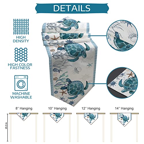 Coffee Table Runner - 48 Inches Long, Ocean Turtle Dresser Scarf Dining Tabletop Décor for Kitchen/Farmhouse/Holiday, Blue Summer Beach Nautical Coastal Starfish Coral - Image 8