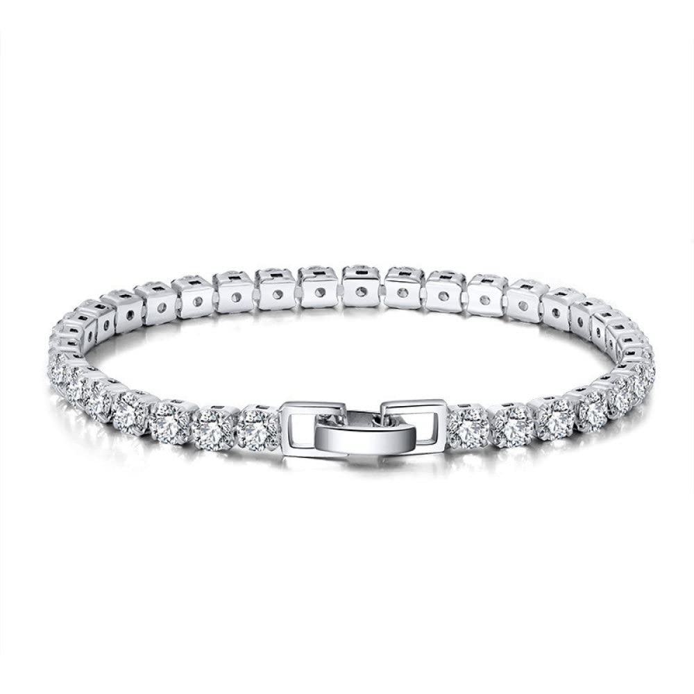 Armband Silber 925 Damen,Exquisites Tennisarmband Aus S925-Sterlingsilber, 4 Mm, Weißer Zirkon, Charm-Diamant, X-Link-Armbänder, Freundschaftsarmband, Leichter Luxusschmuck Für Damen, Herren, 17,
