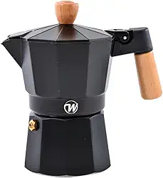 Cafeteira Italiana Moka Preta, 3 Xícaras, Alumínio com Alça em Madeira