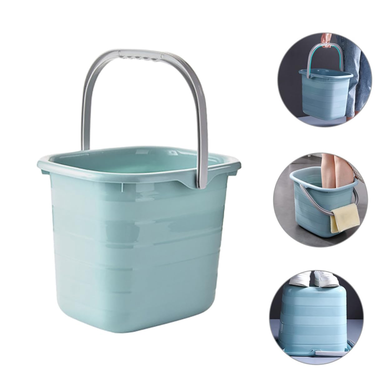 Secchio Multiuso Portatile Rettangolare in Plastica Manico | Acqua e Lavaggio, per Famiglie e Giardinaggio, Buona Portata, Base Antiscivolo