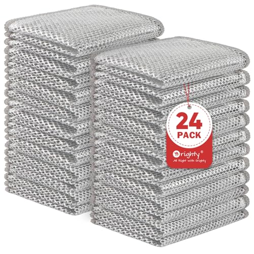 Orighty 24 Pcs Multipurpose Wire Dishwashing Rag, Non-Scratch Wire Dish Cleaning Cloths for Wet and Dry, Reusable Steel Scrubber for Kitchen, Powerful Dishcloth Rag for Cookware, Dish, Stove-7"x8"