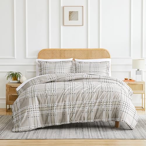 Southshore Fine Living, Inc. Vilano Plaid Collection Twin Duvet Cover Bedding Set Printed Duvet Cover Bedspread 2-Piece with one Matching sham (69 in Wide x 98 in Long), Mocha, Twin/Twin XL -  Southshore Fine Linens, MF-DUV-VILPLD-MOC-TW