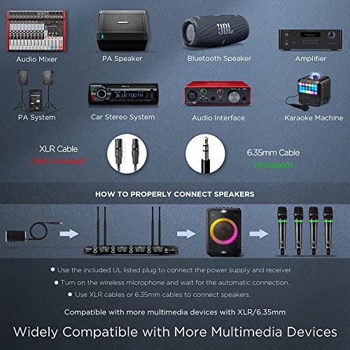 Bietrun Wireless Microphone System, 8-Channel Rechargeable Mics Wireless,Uhf 295Ft Range,Metal Cordless Dynamic Unidirectional Mic,40 Adjustable Frequency,Auto Connect For Church,Karaoke,Singing,Dj #TOP6