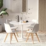 Aykah Dining Table Set for 4 Featuring White Kitchen Table with 4 White Dining Chairs - Manufactured Wood Round Dining Table with Pedestal Base - Small Dining Table Set (Large)