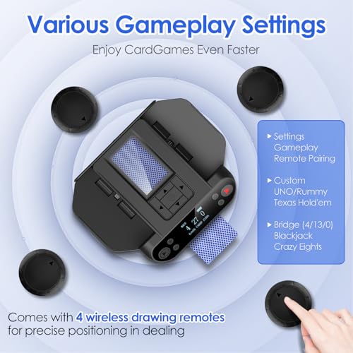 Image of Automatic Card Shuffler and Dealer 2-in-1 with Extra Gift 100PCS Poker Set and Casino Felt - Support 12 Players, 4 Drawing Remotes, Built-in Gameplays, 360 /180 Deal, 2 Decks for Poker, Phase 10