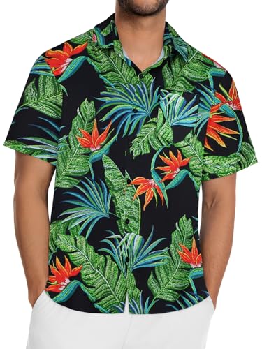 Image of Men Hawaiian Shirt Short Sleeve Summer Beach Button Down Shirts with Pocket