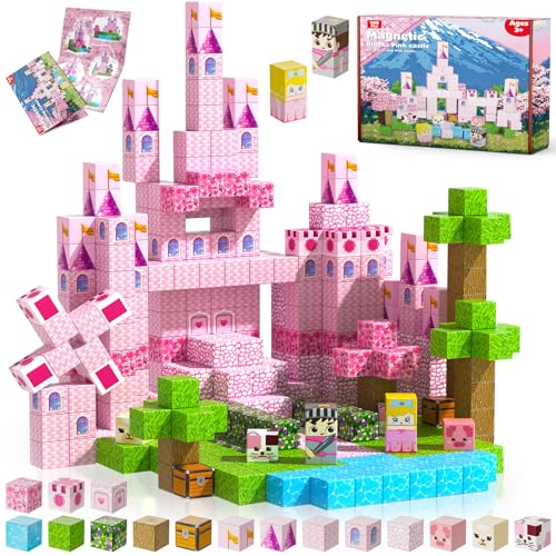 Annexfun Magnetic Blocks-100PCS Magnetic Building Blocks, Princess Castle Building Set, STEM...