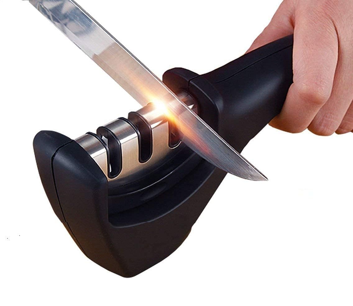 Knife Sharpener-3 Stage Knife Sharpening Tool for Dull Steel, Paring, Chefs and Pocket Knives to Repair, Restore and Polish Blades (3 Stage) Multicolor