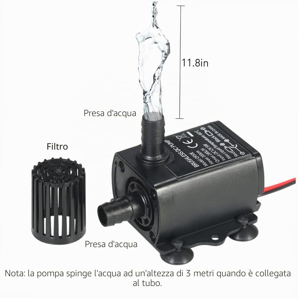 Decdeal Pompa ad acqua sommergibile USB DC5V e impermeabile per acquario 4.8W 300L / H, pompa 300 centimetri