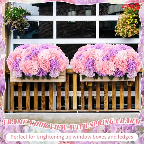 Image of Suncalla Pink and Purple 6 Bundles Hydrangea Artificial Flowers Bulk 30 Heads 20'' Faux Fake Hydrangea for Spring Graves Easter Decor Porch Indoor Outdoor Home Garden Wedding Table Centerpieces