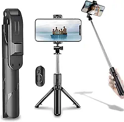 Bastão Pau De Selfie Tripé De Mesa 360° Para Celular Com Controle Remoto Bluetooth 3 em 1 Dobrável Retrátil Ajustável