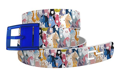 C4 BELTS Horse Heads Belt with Blue Buckle - Equestrian Horseback Riding Belt for Women