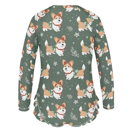 ALAZA Christmas Snow Snowflake Dog Puppy Girls One Piece Swimsuit Long Sleeve Rash Guard Swimsuits UV 50+ Swimwear Zipper3